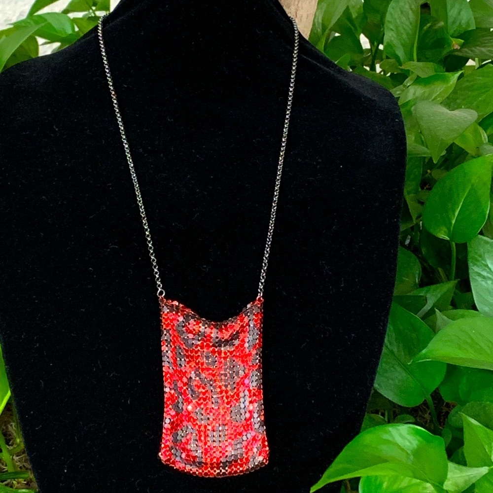 NEW Betsey Johnson "Hold Your Cards" Red & Black Checkered Purse Necklace
